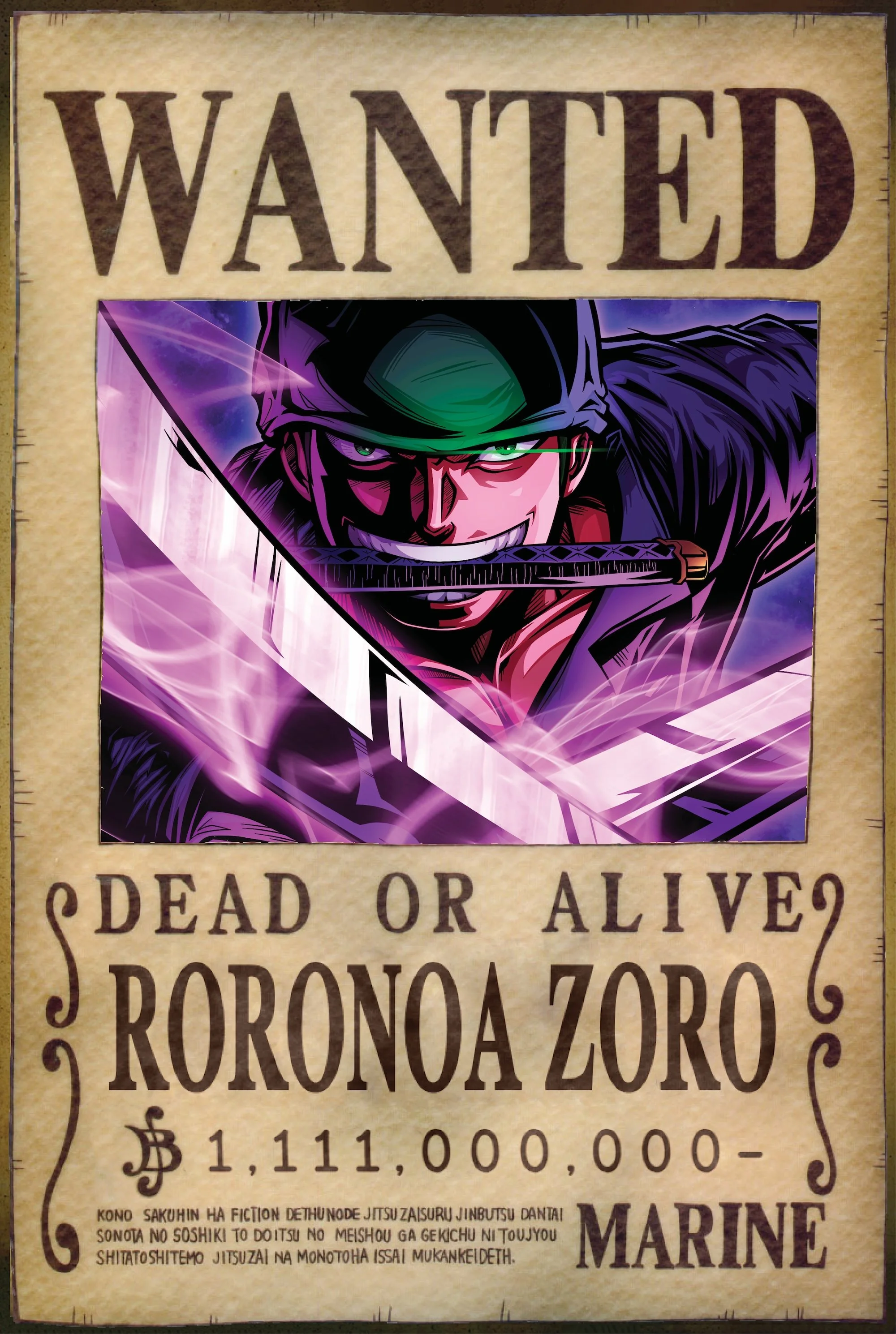 Roronoa Zoro Wanted Poster — Jeremy Provost